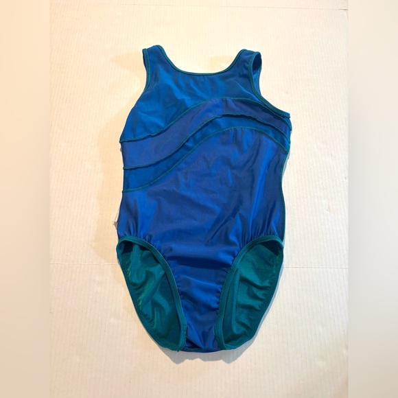 GK Elite Gymnastics Leotard Performance Competition Blue Green Shimmer Adult M - Picture 8 of 11
